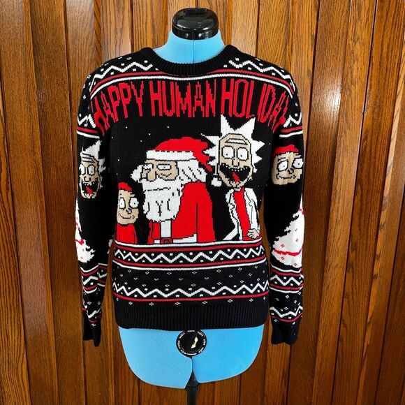 UGLY Christmas Sweater RICK And MORTY HAPPY HUMAN HOLIDAY size S - Picture 1 of 3